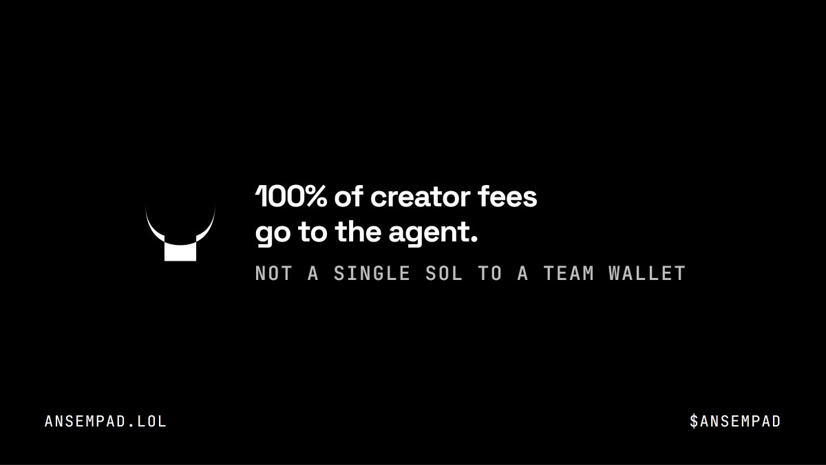 ansempaddotfun's tweet photo. 100% of creator fees go to the agent.

not a single SOL to a team wallet. https://t.co/mjOVjhTbYA
