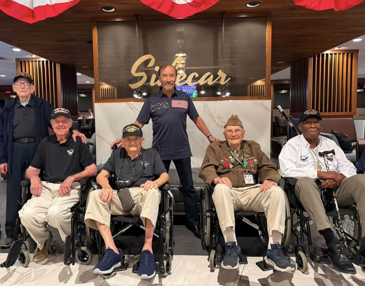 TheLeeGreenwood's tweet photo. As we celebrated America’s 250th anniversary last weekend, I hope we all remembered that our freedom was made possible by the brave men and women who have served this nation.

I was honored to spend time with these World War II heroes before the festivities. They truly are the Greatest Generation, and we owe them a debt of gratitude that can never be repaid.