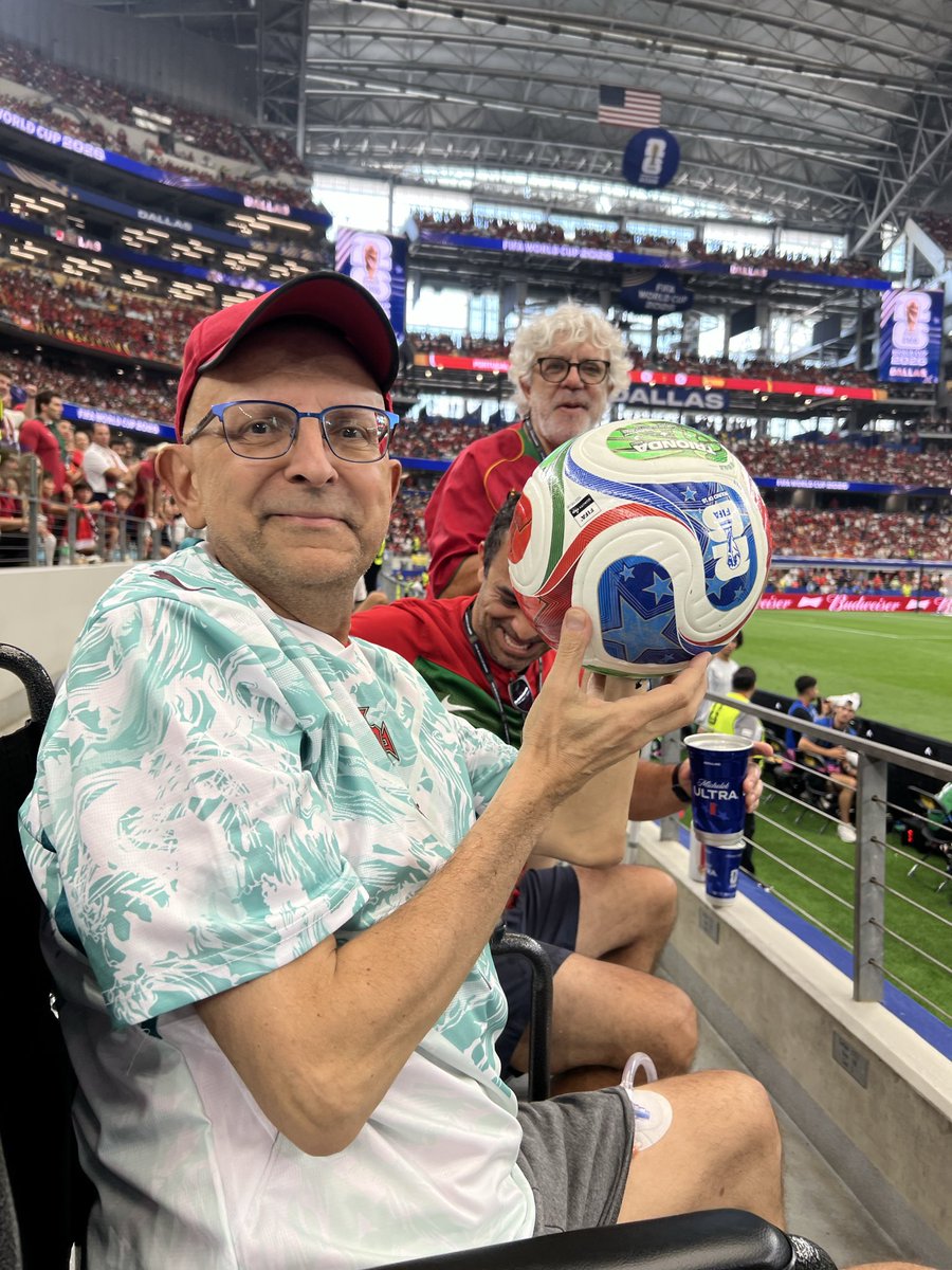 Kmdilo18's tweet photo. During the match, we watched fans who caught the game ball get their moment on the big screen. But when my husband – who is in a wheelchair battling terminal cancer – caught it, the cameras immediately panned away.

Every fan deserves to be seen and celebrated. #fifa #foxsports https://t.co/NqOA1JSYLL