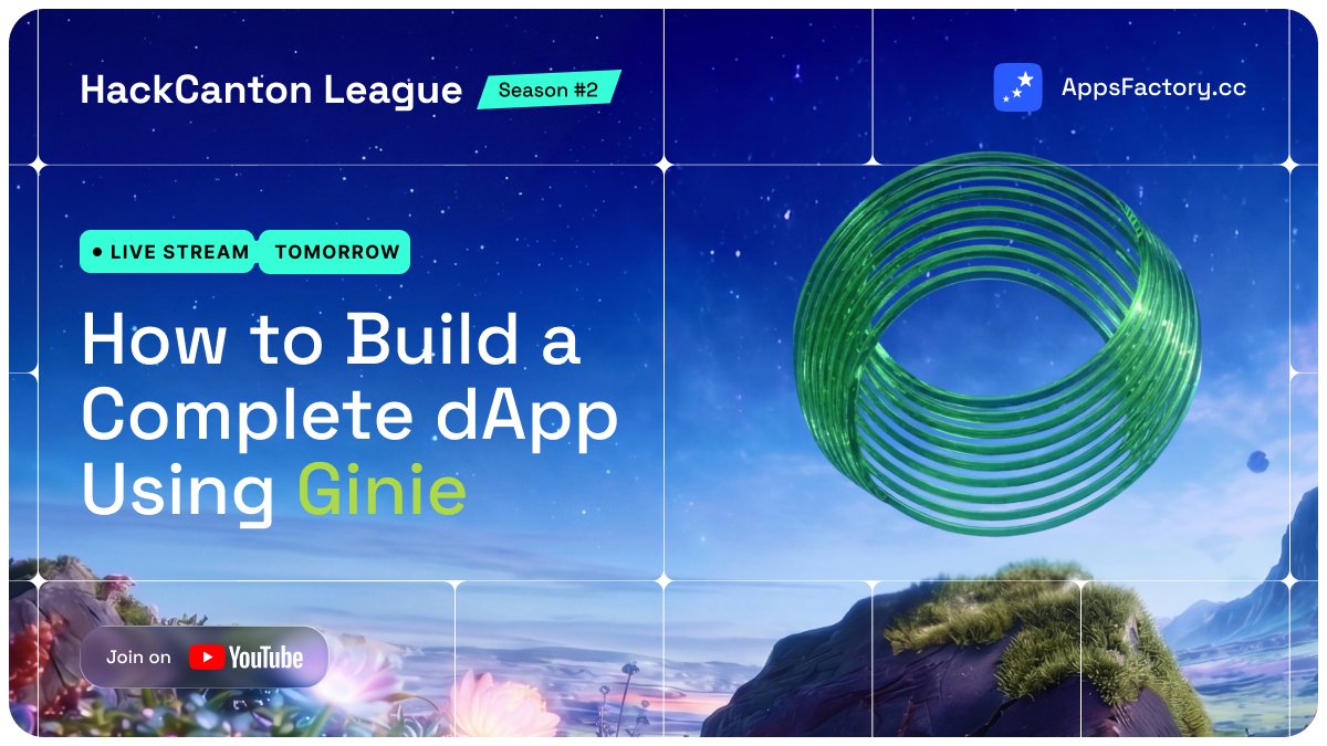 appsfactory_cc's tweet photo. 📢 Tomorrow: How to Build a Complete dApp Using Ginie and dApp SDK

Join Satyam Singhal (@satyam10124), Founder of @giniedev, for a live builder workshop for #HackCanton S2.

🗓 July 8
⏰ 12:00 UTC
🎥 YouTube: https://t.co/QZFBVXzmg6

We’ll cover how to go from idea → DAML → frontend flow → working Canton dApp.

Good one if you want to ship faster without getting stuck between contracts and UI.