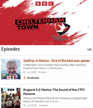 BBCGlos's tweet photo. Listen to Cheltenham Town reaction from Monday morning's England World Cup win and all things @CTFCofficial on @BBCSounds https://t.co/47UN45ynyO https://t.co/7pW7vU0UJX