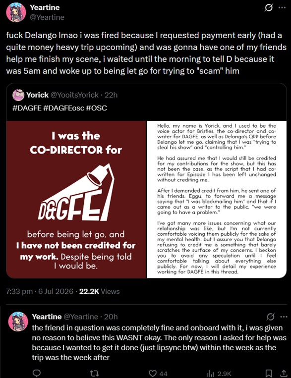 Yeartine's tweet photo. just wanted to make a response to my side of the #DAGFE situation, attached below is my response + original post I take full responsibility for being immature here and you have every reason to no longer support me if how I handled things upset you. https://t.co/INutJ7JQNJ