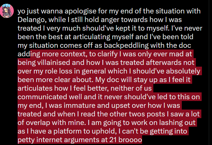 Yeartine's tweet photo. just wanted to make a response to my side of the #DAGFE situation, attached below is my response + original post I take full responsibility for being immature here and you have every reason to no longer support me if how I handled things upset you. https://t.co/INutJ7JQNJ