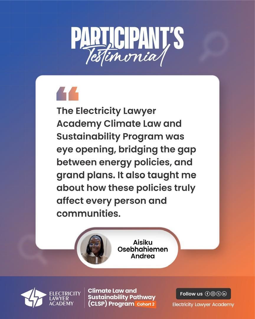ElectricityL's tweet photo. CLSP Cohort 2

One of the most rewarding aspects of delivering the CLSP Programme is hearing directly from participants about their learning journeys, professional growth, &amp; the impact of the programme on their understanding of climate law, energy justice, and sustainable energy. https://t.co/7AonAI1B3k