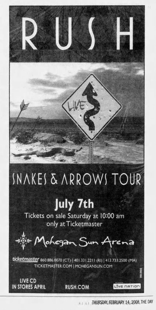 RushHistory2112's tweet photo. On July 7, 2008, Rush played at the Mohegan Sun in Uncasville, Connecticut 🇺🇸 for the Snakes &amp; Arrows Live tour. https://t.co/uATzUQn7ZD