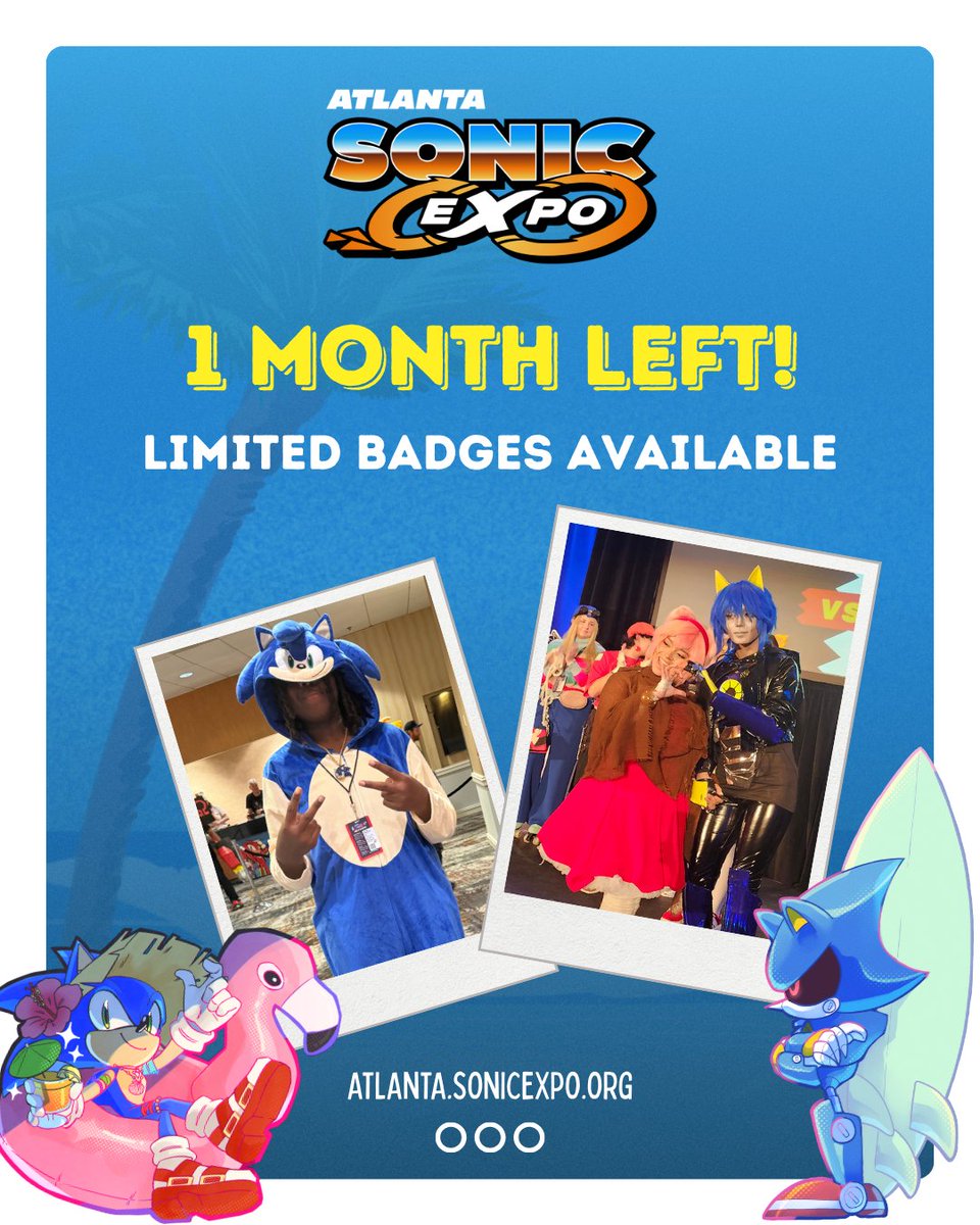 SonicEXPOatl's tweet photo. 🎉 COUNTDOWN 🎉

We are officially 1 month away from Sonic EXPO: Atlanta! We cannot wait to see you all! 🥳

Badges are available NOW! 🧵 https://t.co/xcmo7fYTvz
