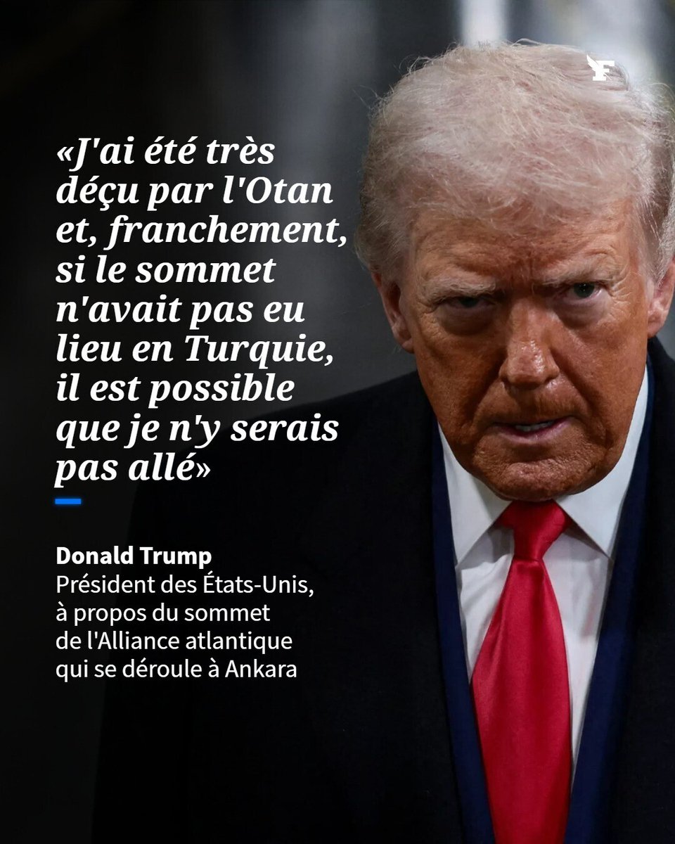 Le_Figaro's tweet photo. Le président américain s'est dit «très déçu» par l'Otan lors de la guerre qu'il a lancée contre l'Iran, à son arrivée à Ankara à l'occasion d'un sommet de l'Alliance. →https://t.co/eTKG6zkL1m https://t.co/lbTHR57pLf