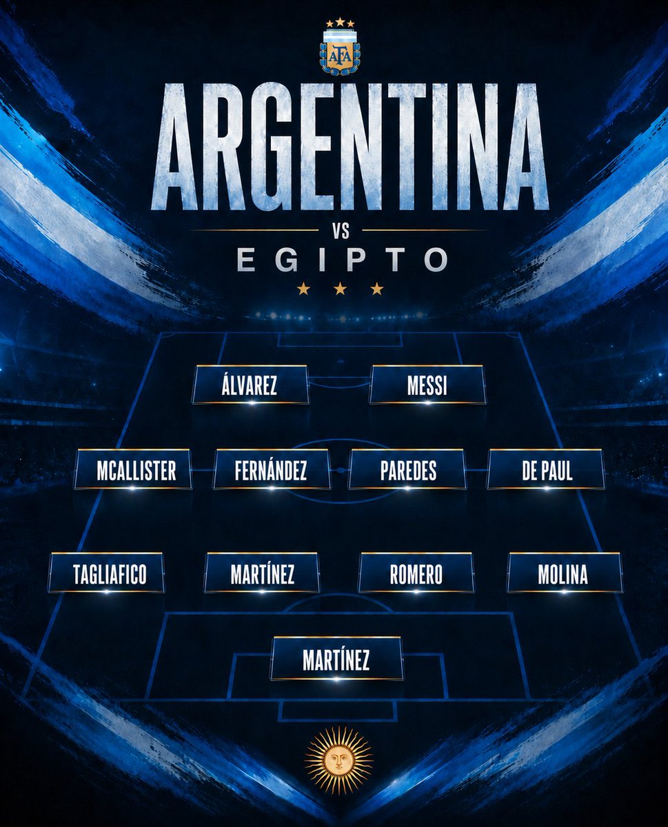 SOrtiz2004's tweet photo. 🏆 ONCE CONFIRMADO 🏆 

👉🏻 Así forma la Selección Argentina para enfrentar a Egipto por los Octavos de Final de la Copa del Mundo.

🔄Scaloni hace 3 cambios respecto al último partido:
✅️ Tagliafico x Medina ❌️
✅️ Paredes x Almada ❌️
✅️ Lautaro x Julian ❌️ https://t.co/m0P5Q1MaHX