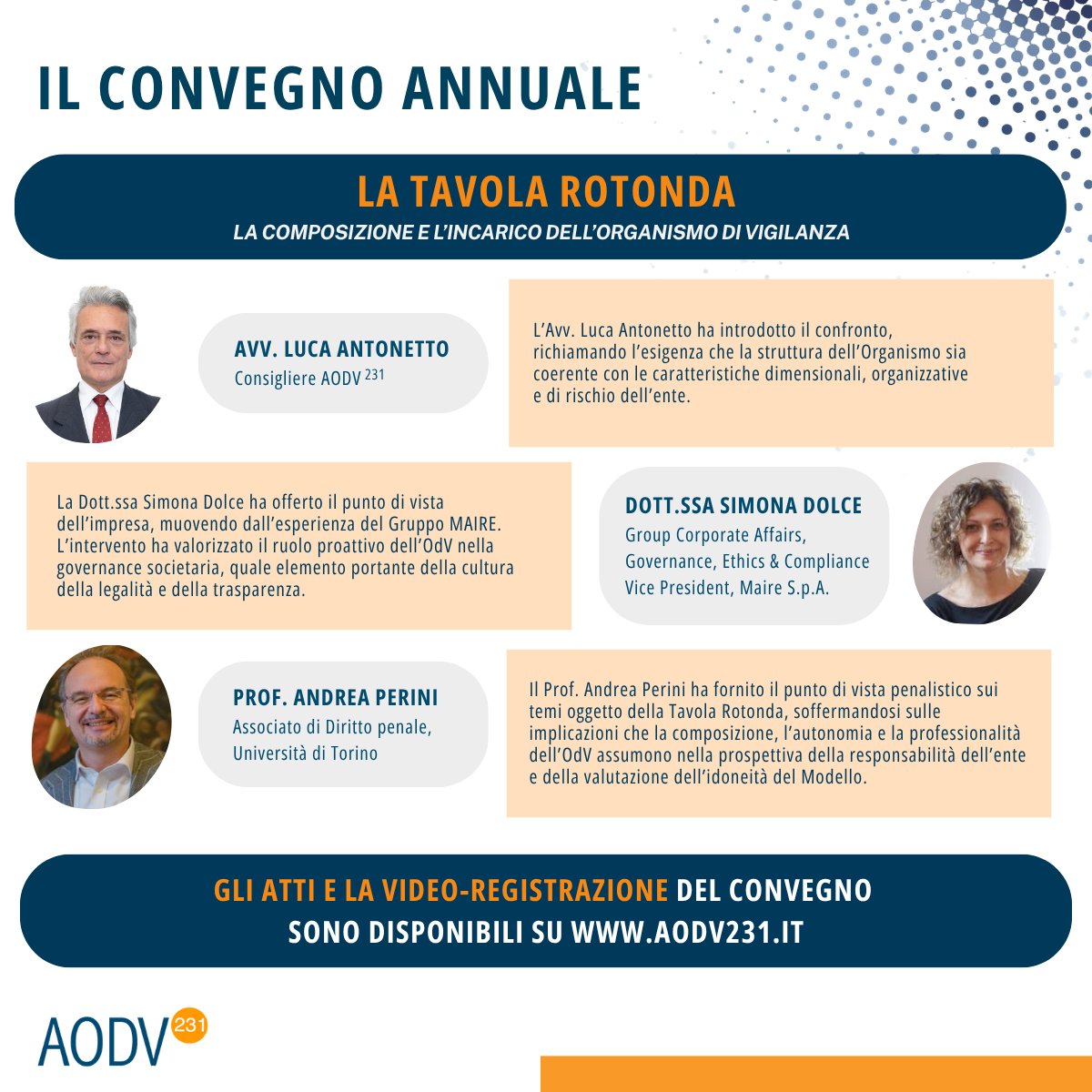 aodv231's tweet photo. 📌 Disponibili gli #highlights del Convegno Annuale di #AODV231 "L'Organismo di #Vigilanza tra presente e futuro" dello scorso 16 giugno, con il patrocinio del Comune di Milano.
➡ Leggi la sintesi completa: https://t.co/pOJwyJOGO3 https://t.co/pqLHPn1cgH