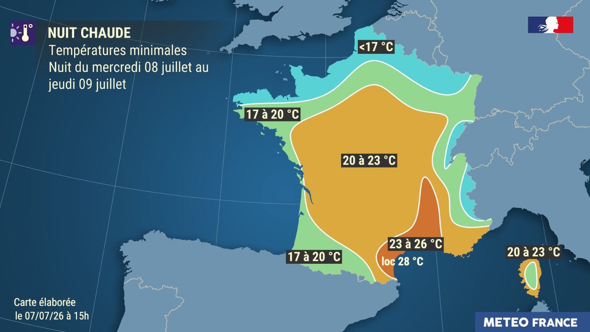meteofrance's tweet photo. 🟠 Vigilance Orange canicule étendue à Bouches-du-Rhône, Ain, Jura, Doubs, Eure et Orne mercredi dès 12h

⚠️ Températures caniculaires. 

🌡️ 35 °C à 38 °C sur une grande partie du pays mardi

📈 Mercredi et jeudi : 38 °C à 40 °C dans le Sud-Ouest.

 https://t.co/7l33waacvY https://t.co/LT4M9HC1RO