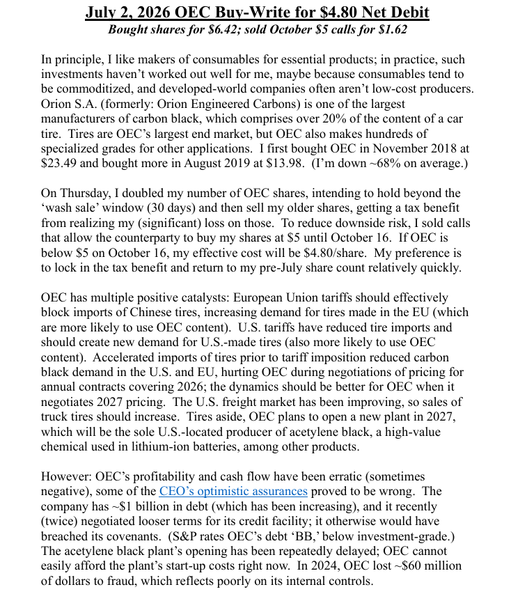 jktadave's tweet photo. On Thursday, I bought more Orion SA ( $OEC ), despite the company appearing to be stuck in a "debt trap." I'm a bit stubborn and don't want to give up on the company, but I also feel I should realize my paper loss on my old shares &amp; get the tax benefit while I await recovery. https://t.co/iD4h2jysLG