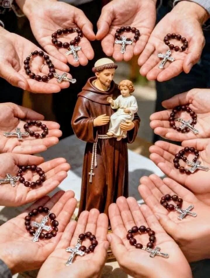 JustAdaugoijele's tweet photo. HOW TO PRAY SAINT ANTHONY OF PADUA CHAPLET;

St. Anthony is the Patron Saint of Lost Items, the Poor
and Travelers. 
The Chaplet of St. Anthony consists of thirteen
sets of three beads, usually attached to this chaplet,
a medal of St. Anthony and the Child Jesus.

Begin by making the Sign of The Cross...” On each set of three beads, pray one "our Father" on the first bead, one "Hail Mary" on the second bead, and one "Glory Be" on the third bead.

The Our Father (The Lord's Prayer):
Our Father, who art in heaven, hallowed be thy name; thy kingdom come; thy will be done on earth as it is in heaven. Give us this day our daily bread; and forgive us our trespasses as we forgive those who trespass against us; and lead us not into temptation, but deliver us from evil.
Amen.

The Hail Mary:
Hail Mary. Full of grace, The Lord is with thee; Blessed are thou among women, And blessed is the fruit of thy womb, Jesus. Holy Mary, Mother of God, Pray for us sinners, now, and at the hour of our death. Amen.

The Glory Be:
Glory be to the Father, and to the Son and to the Holy Sprit. As it was in the beginning is now and ever shall be world without end. Amen.

During each of the thirteen sets of three beads, meditate on the following themes:

1. St. Anthony, who raised the dead, pray for those Christians now in their agony, and for our dear departed.
2. St. Anthony, zealous preacher of the Gospel, fortify us against the errors of the enemies of God and pray for the Holy Father and the Church.
3. St. Anthony, powerful with the Heart of Jesus, preserve us from the calamities which threaten us on account of our sins.
4. St. Anthony, who drove away devils, make us triumph over their snares.
5. St. Anthony, lily of heavenly purity, purify us from the stains of the soul and preserve our bodies from all dangers.
6. St. Anthony, healer of the sick, cure our diseases and preserve us in health.
7. St. Anthony, guide of travelers, bring to safe harbor those who are in danger of perishing and calm the troubled waves of passion which agitate our souls.
8. St. Anthony, liberator of captives, deliver us from the captivity of evil.
9. St. Anthony, who restores to young and old the use of their limbs, obtain for us the perfect use of the senses of our body and the faculties of our soul.
10. St. Anthony, finder of lost things, help us to find all that we have lost in the spiritual and temporal order.
11. St. Anthony, protected by Mary, avert the dangers which threaten our body and our soul.
12. St. Anthony, helper of the poor, help us in our needs and give bread and work to those who ask.
13. St. Anthony, we thankfully proclaim thy miraculous power, and we beseech thee to protect us all the days of our life. 

Amen
 💛