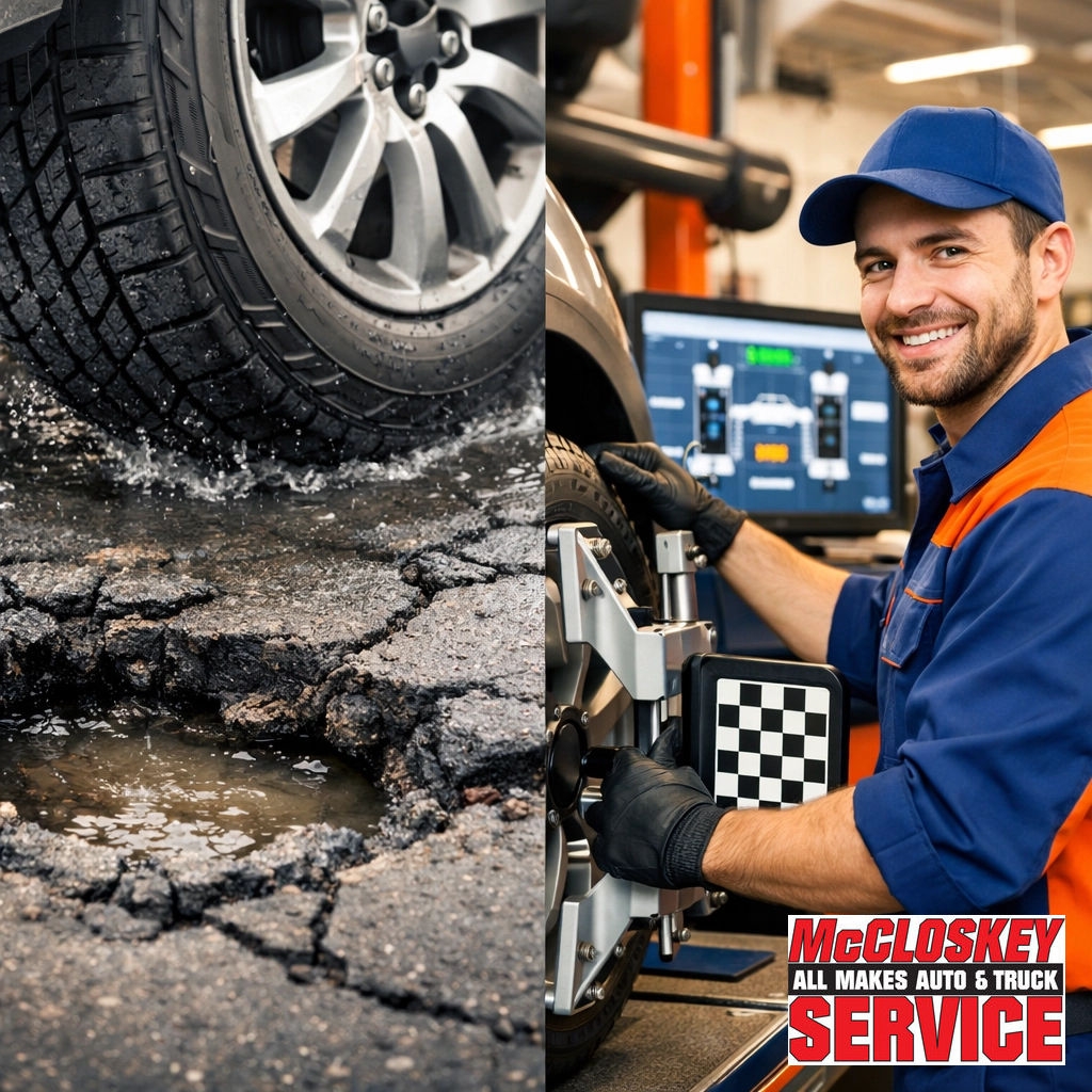 mccloskeyservic's tweet photo. North Academy potholes are no joke! 🕳️ If your steering feels off or your car is pulling, those COS craters might've won. Don't let a bump turn into a big repair. Let’s get your alignment back on track today. Swing by McCloskey Service! 🛠️ #ColoradoSprings #Potholes https://t.co/FDvfDCIuPj
