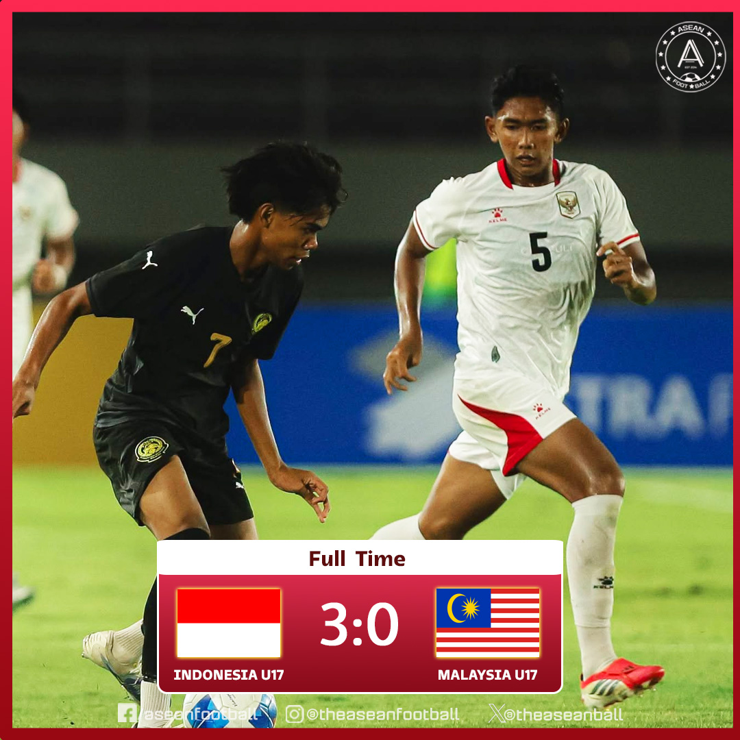 theaseanball's tweet photo. 🔸️INTERNATIONAL U17 FRIENDLY MATCH (7/7)

FT : Indonesia U17 🇮🇩 3️⃣ - 0️⃣ 🇲🇾 Malaysia U17

#FAM #PSSI https://t.co/GDPiMLZo3B