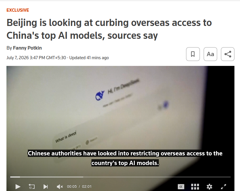 China to restrict the export of frontier open weight AI models