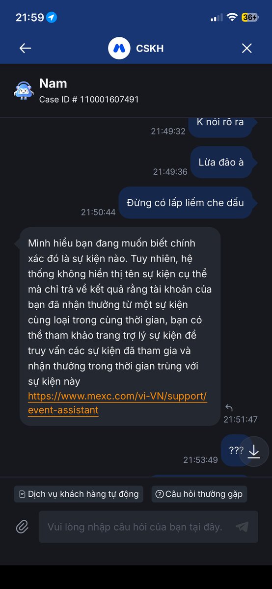 ndg1003's tweet photo. Làm sự kiện bên sàn MEXC không trả thưởng với 1 với lý do rất vớ vẩn là trùng sự kiện kêu kiểm tra trùng sự kiện nào thì sàn không nói, trả lời chung chung trốn tránh trách nhiệm và không muốn trả thưởng, ai còn chơi sàn này thì né ra @MEXC @MEXCVietnam https://t.co/HAFkCehEm1