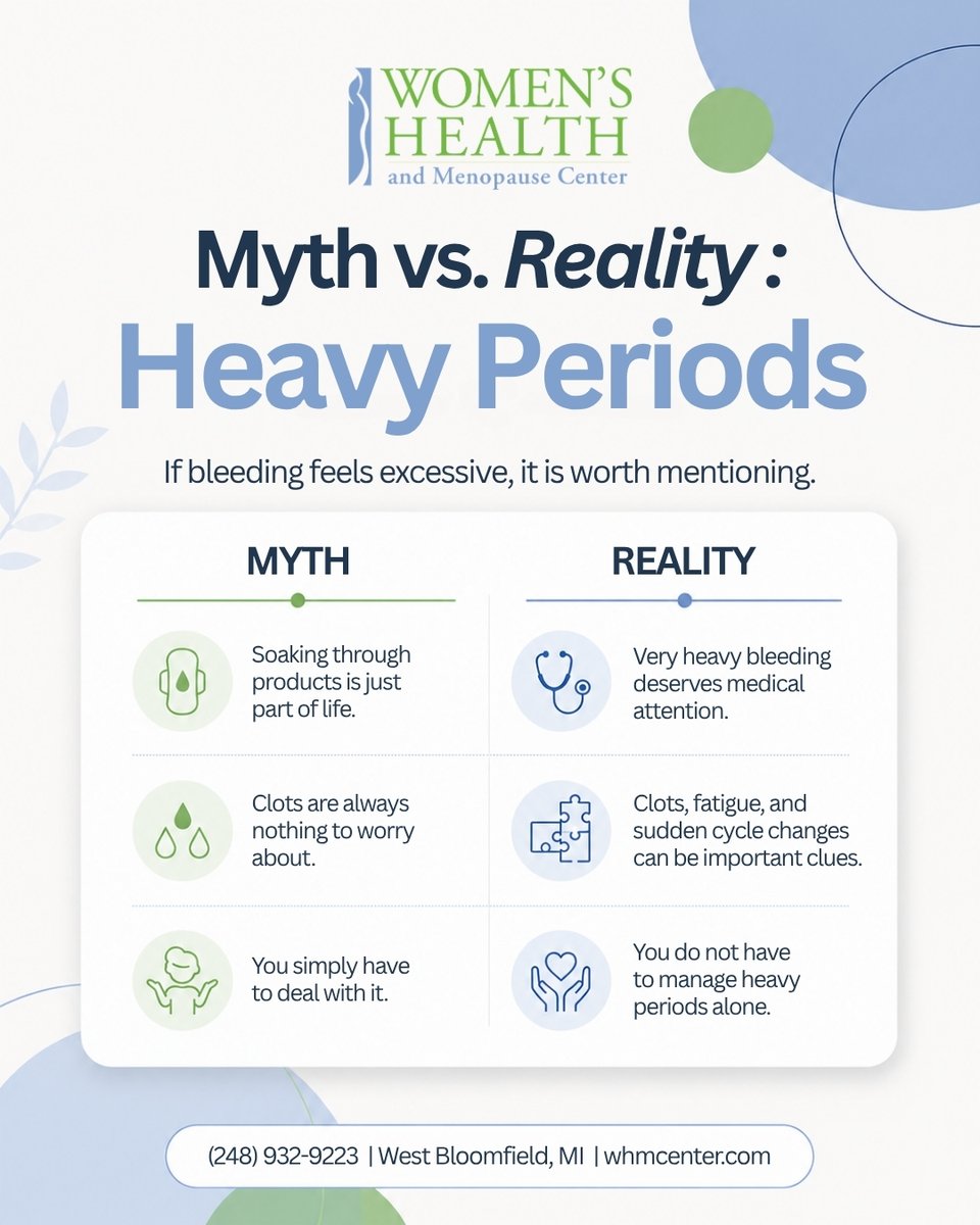 whmcenter's tweet photo. Heavy periods are not something you have to simply “deal with.”

Women’s Health &amp; Menopause Center is here to help you feel heard, supported, and informed.

Call (248) 932-9223 to schedule your visit.
 https://t.co/ww1mvkTUjA
#WomensHealth #HeavyPeriods #OBGYNCare https://t.co/rriTYLD9Yj
