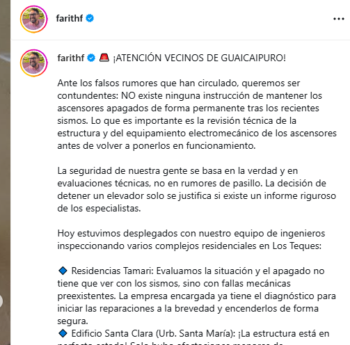 alexisrrweb's tweet photo. @MgCastrom @CristianDFDS @JArmendiave No es que no le pare, es que yo creo que hay desinformación al respecto.  A estas alturas creo que es ilógico mantener ascensores apagados, a menos que no los haya revisado.  Hay autoridades que indican que no hay orden de tenerlos apagados (Alcalde de Los Teques) https://t.co/tYx17hE2aO