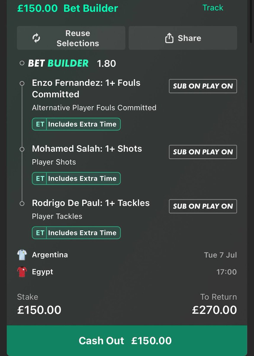 JaysBettingClub's tweet photo. 2 bets for Argentina 🇦🇷 v Egypt 🇪🇬

Hit like ‘❤️’ if you’re following

Enzo fouls for Argentina 🇦🇷
1, 2, 1, 1, 2, 1, 2, 2, 2, 5, 1, 0, 3, 2, 1, 2

1+ foul in 15/16 recent games for Argentina

Salah shots for Egypt 🇪🇬
2, 1, 5, 1, 3, 0, 1, 4, 1, 4

1+ shot in 9/10 recent games for Egypt

De Paul tackles for Argentina 🇦🇷
1, 1, 3, 1, 3, 1, 0, 3, 4, 2, 2

1+ tackle in 10/11 recent games for Argentina