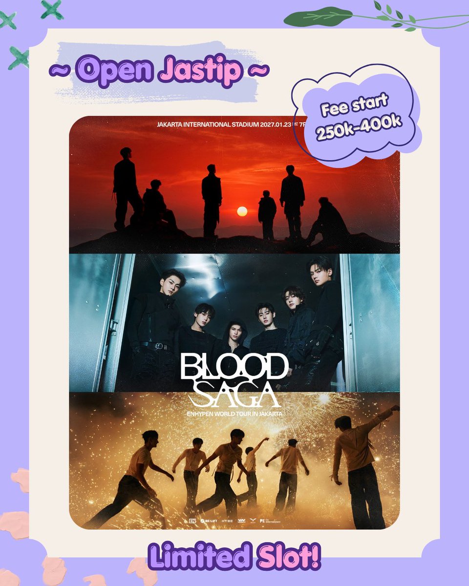 satsetix's tweet photo. [OPEN JASTIP] ENHYPEN WORLD TOUR - 'BLOOD SAGA' In JAKARTA ꫂ᭪݁

— • fee jastip
🎀 vip = 400k
🎀 cat 1 &amp; cat 2c = 350k
🎀 cat 2a-b – cat 5 = 300k
🎀 cat 6 &amp; 7 = 250k

more tnc and details → slide 2

📩 dm if any other inquiries &amp; keep your slots~

# wts want to sell concert https://t.co/3VAOF4HYCa