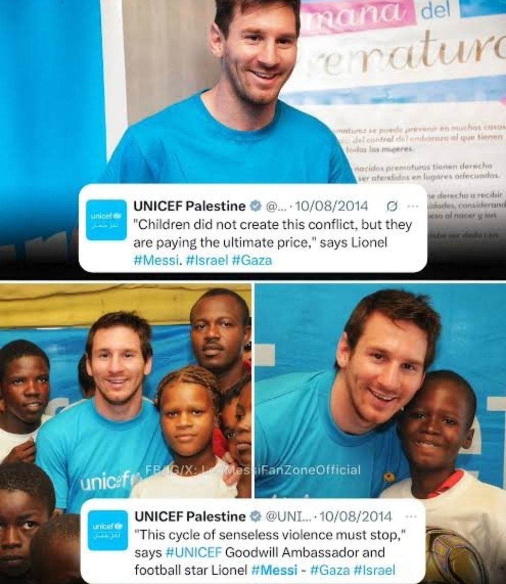 HassanAbbasian's tweet photo. Pakistani Ronaldo fans hate Messi and call him a z*on!st because he visited both Palestine and Israel on a peace tour in 2013 and openly raised his voice for Palestinian kids, whereas they glorify Ronaldo, who met with Isr*eli officials, participated in blood donation campaigns and openly promoted multiple ads for them, let alone those r#pe allegations.

Nice way to mislead people.