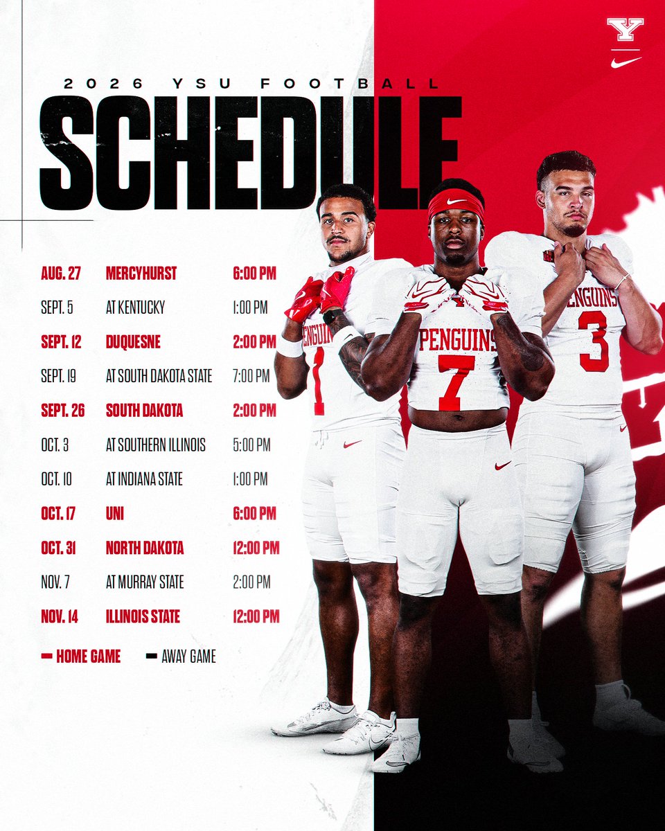 ysufootball's tweet photo. Mark your 📅 for 🐧🏈

Our full 2026 schedule is here with game times set⏰

#GoGuins https://t.co/xCvK1MXO7S