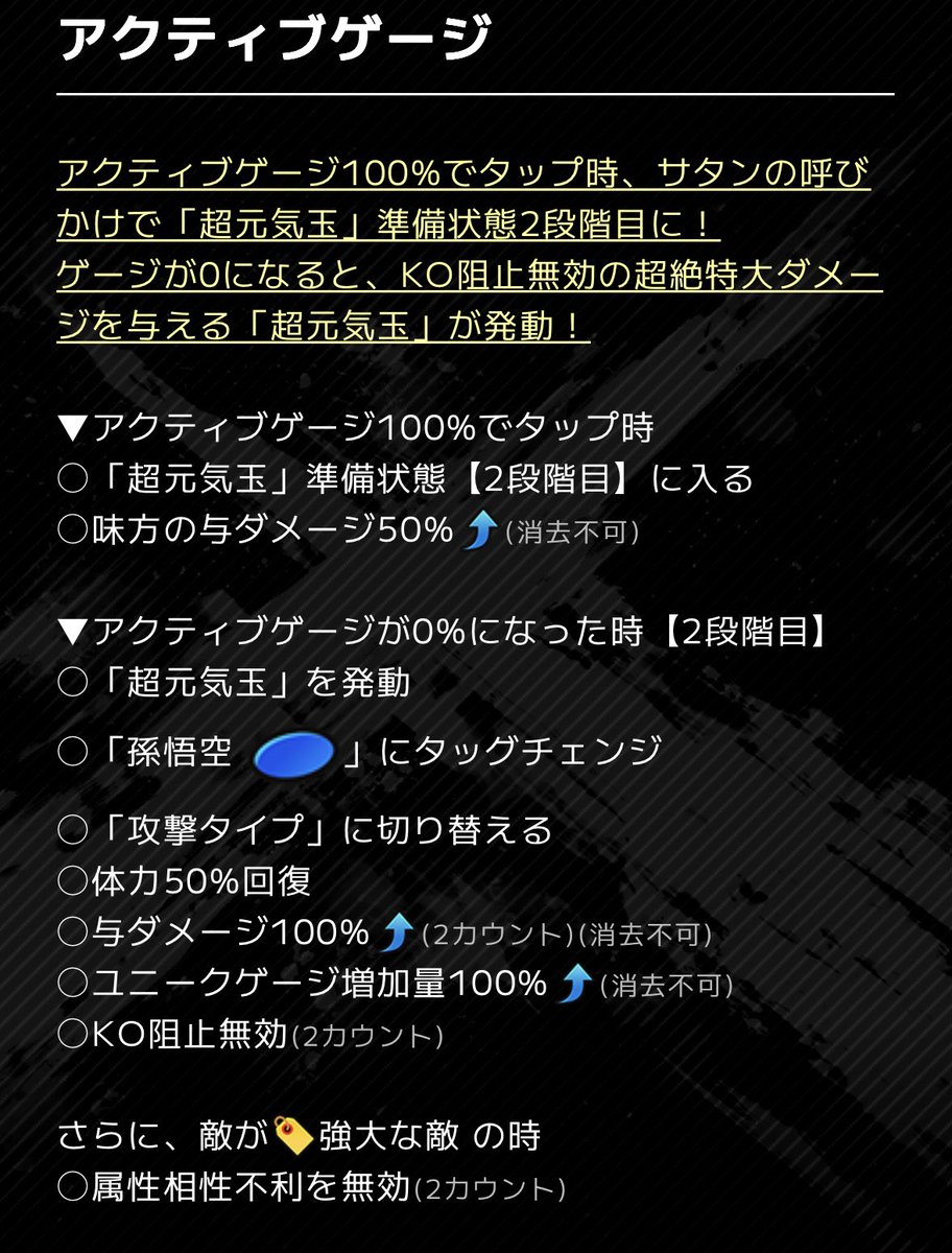 rrrDBP20's tweet photo. 元気玉はKO阻止無効で不滅、復活、KOガード、継承とか全部無効でブロリーとか強大に対しては不利無効
味方に与ダメ50%サポ
自分の必殺は相手にバフ消しあるから火力出る
60カウントの間状態異常無効、対峙アーツドローは優秀
当たり前のように3回までバフ消し
流石に弱いわけない
#予測可能なDBL8周年 https://t.co/ImaNDrb2jG