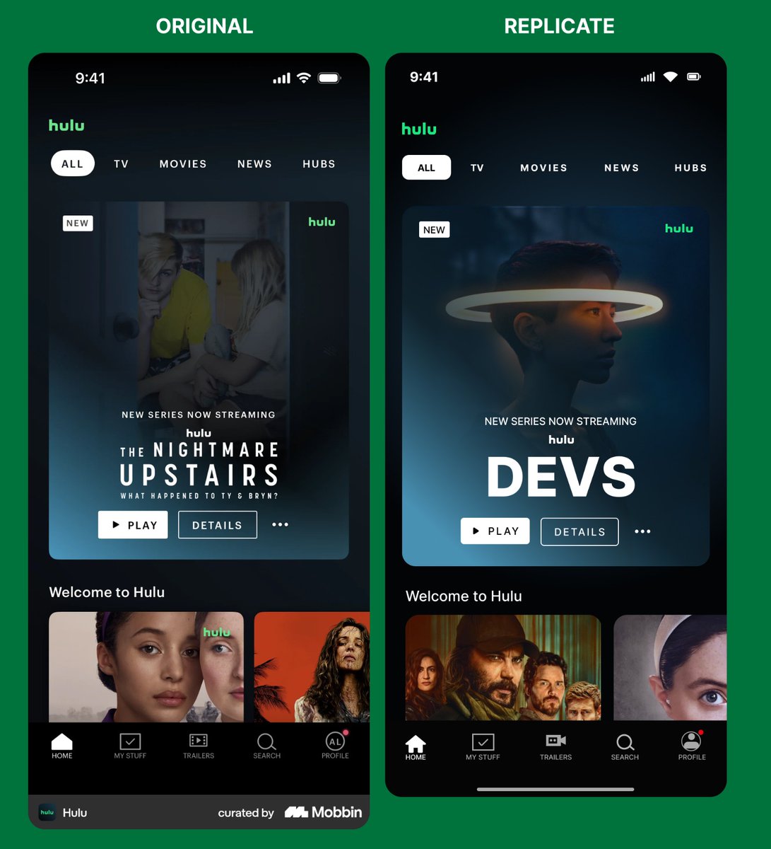 Halifaxumahi's tweet photo. Recreating Designs as a UI UX Designer
Day 55 ✨
Today's recreation is inspired by Hulu. Every design helps me notice the small details that make a big difference. 🎨🚀
#uiux #design #hulu #figma #day55 https://t.co/XRuTWyYHrB