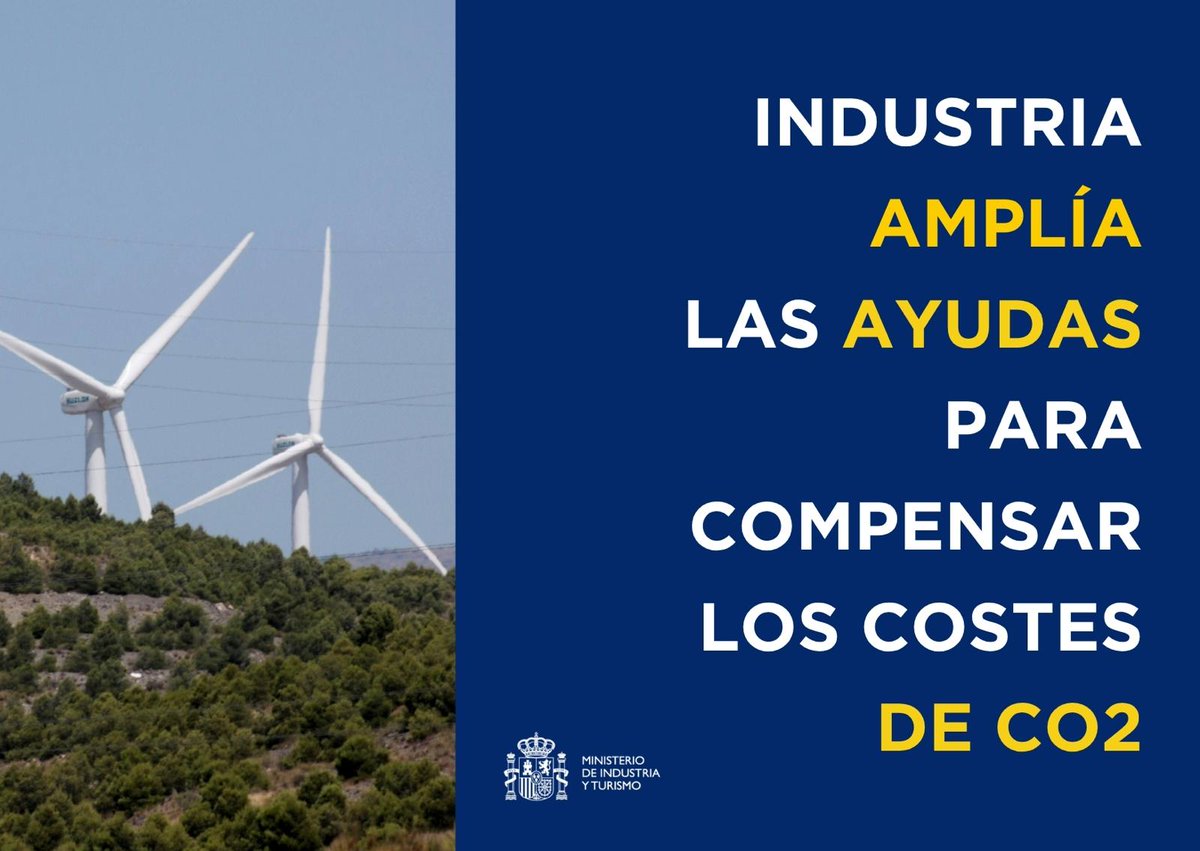 minturgob's tweet photo. Ampliamos las ayudas por costes indirectos de CO₂ a más de 20 nuevos sectores y elevamos hasta el 80% la intensidad máxima de apoyo.

Desde el @minturgob seguimos reforzando la competitividad de nuestra industria y su adaptación al marco europeo.

🔗 https://t.co/0Nk2kSxFQ3 https://t.co/rF3tt1l7eV