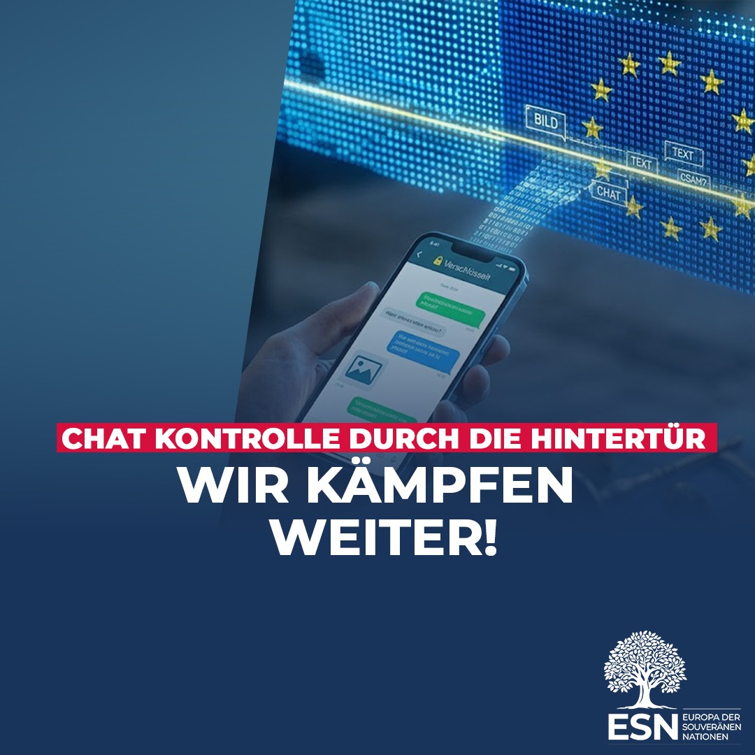 AfDimEUParl's tweet photo. ❌ Die EU will die Chatkontrolle durch die Hintertür wiederbeleben.

Obwohl das Europäische Parlament die Verlängerung der sogenannten ���freiwilligen“ Chatkontrolle bereits im März abgelehnt hat, wurde heute per Verfahrenstrick ein längst gescheitertes Vorhaben erneut auf die Tagesordnung gesetzt.

Die AfD-Delegation hat einstimmig dagegen gestimmt!

Kinderschutz darf niemals als Vorwand dienen, um Millionen unbescholtener Bürger unter Generalverdacht zu stellen. Mit der Chatkontrolle würde die EU die Überwachung von der öffentlichen Kommunikation immer weiter auf private Nachrichten ausdehnen. Diese Salamitaktik lehnen wir entschieden ab.

Dass das Dringlichkeitsverfahren heute nur mit knapper Mehrheit angenommen wurde und lediglich 28 Stimmen den Ausschlag gaben, zeigt: Der Widerstand gegen die Chatkontrolle im Europäischen Parlament ist groß.

Am Donnerstag wird über den eigentlichen Gesetzestext abgestimmt. Dafür werden wir Änderungsanträge einbringen und uns weiterhin mit aller Kraft gegen diesen Angriff auf die Privatsphäre der Bürger einsetzen.

📢 Grundrechte verteidigen statt Massenüberwachung ausbauen!