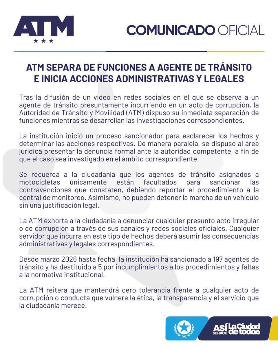 ATMGuayaquil's tweet photo. ATM separa de funciones a agente de tránsito e inicia acciones administrativas y legales. https://t.co/ypqoCKfTeS