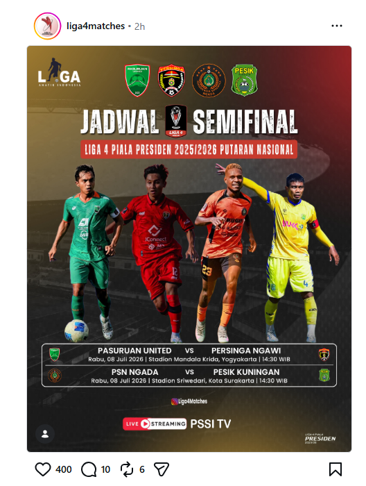 JakartaCasual's tweet photo. Liga 4 Semi-Finals tomorrow https://t.co/240ML8sLlE
