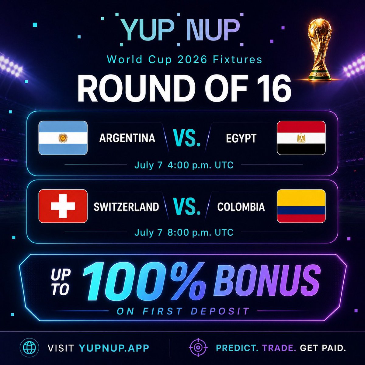 YupNupApp's tweet photo. 💰 Another day. Another chance to get paid.

We’ve been rewarding profitable traders all week.

Again today, the trader with the highest P&L gets an extra $20 on top. 🥶📈

🇦🇷 Argentina vs Egypt 🇪🇬
🇨🇭 Switzerland vs Colombia 🇨🇴

✅ Trade today’s matches
✅ QT your P&L proof + username

Let’s see who’s really cooking today. 👀🔥

https://t.co/KSk7loxIPY