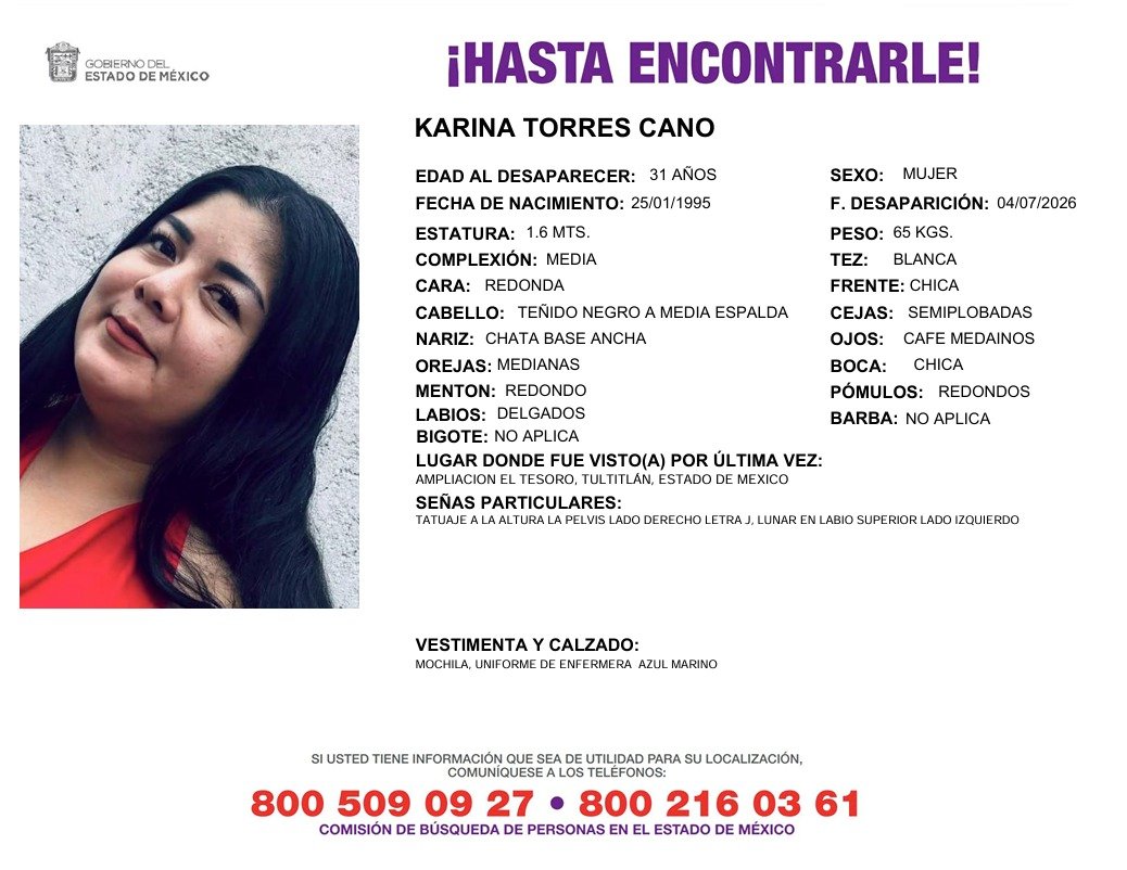 COBUPEM's tweet photo. Solicitamos de tu apoyo en difusión para dar pronta localización a Karina Torres Cano, comunícate a los teléfonos al pie del boletín. #TodosEnLaBúsqueda https://t.co/TV4DTrxp9P