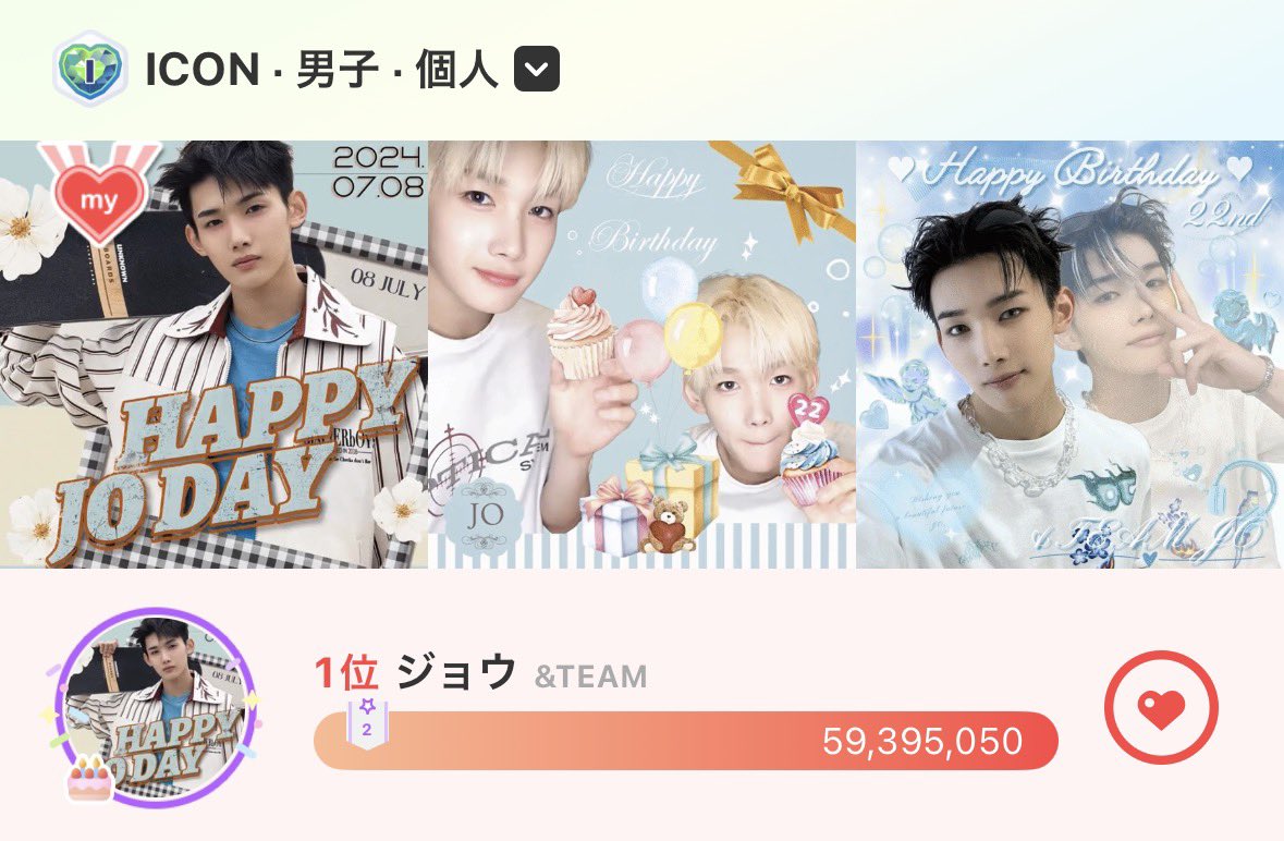 JO_VotingTEAM's tweet photo. 【最愛ドル】

JOくん、2回目の寄付妖精🧚
ぶじ達成いたしましたー❣️

今日までコツコツ貯めてくださった皆様ありがとうございます🙏✨
見守ってくださった皆様もありがとうございます🙇‍♀️

エバーハートの投入はストップして温存するようお願いします🙏💕

#andTEAM
#LUNÉ_voting 
#Happy_JO_Day https://t.co/1vDqlXFJpu