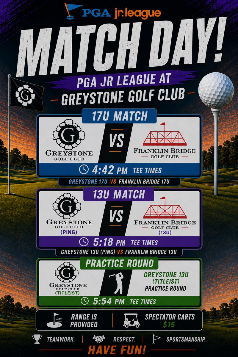 dicksonjrgolf's tweet photo. Match Day! @PGAJrLeague @GreystoneGolfTN https://t.co/aK9kNHtBGf
