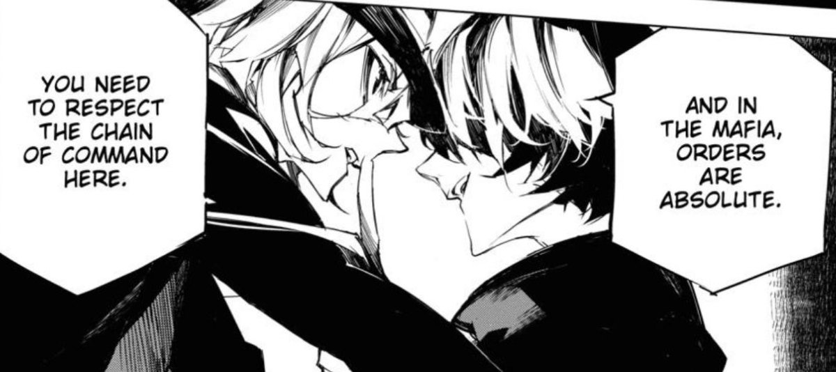 snowykolya's tweet photo. putting a finger to the lips isn’t how most people silence someone but it’s definitely how dazai does it when chuuya’s involved https://t.co/DReSUNqfOs