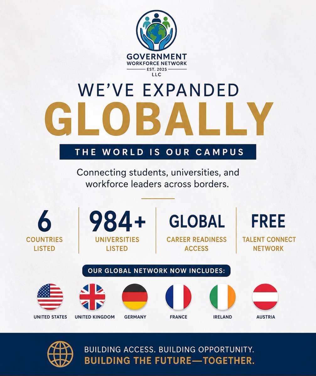 Iftkate's tweet photo. 🌍 The World is Our Campus
🚀We’re just getting started. Join a growing global movement connecting universities, students, employers, and workforce leaders through meaningful workforce opportunities.

Explore the Global University Network and become part of what’s next.

#Universities #CollegeStudents #Hiring #Leadership #Internships