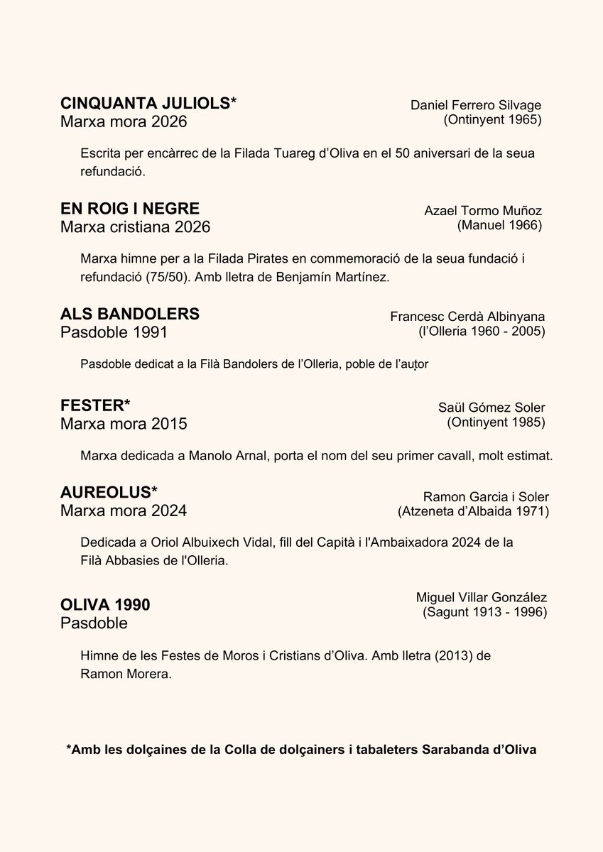 AAMOliva's tweet photo. 🌙➕ XXII Concert de Música Festera de Moros i Cristians d'Oliva
🎶 El concert estarà a càrrec de la Banda Simfònica de l’AAMO i la @collasarabanda d'Oliva, sota la direcció serà del nostre mestre @MiquelGrauXtv.
ℹ️ https://t.co/RJVpg7UIDw https://t.co/Hk1GcZme1D