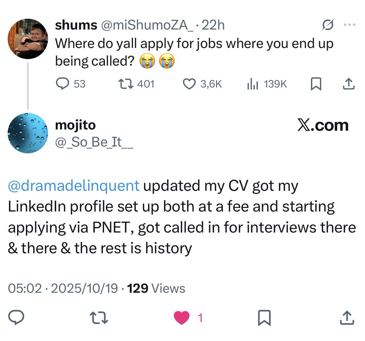 dramadelinquent's tweet photo. Stop sending out a CV that no one reads! If recruiters aren’t calling you, your CV is the problem, not you

CV R100
Exec resume R750 
Cover letter R100 
Interview prep R350  
R550CV and LinkedIn 

Email natasha@eloquentrecruitment.co.za https://t.co/O8xKr1u9iB