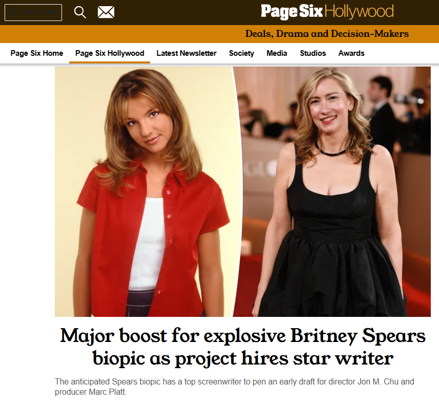 OriginalDollBR's tweet photo. ✨VEM AÍ! Depois de meses sem atualização, a cinebiografia de Britney finalmente teve uma novidade: uma roteirista foi contratada. Liz Meriwether vai escrever o primeiro roteiro-teste da adaptação do livro "A Muher em Mim".

Meriwether tem em seu currículo trabalhos tanto no cinema ("No Strings Attached") quanto na televisão ("New Girl", "Dying For Sex" e "The Dropout"). Ela agora se junta à dupla de "Wicked", formada pelo diretor Jon M. Chu e pelo produtor Marc Platt.