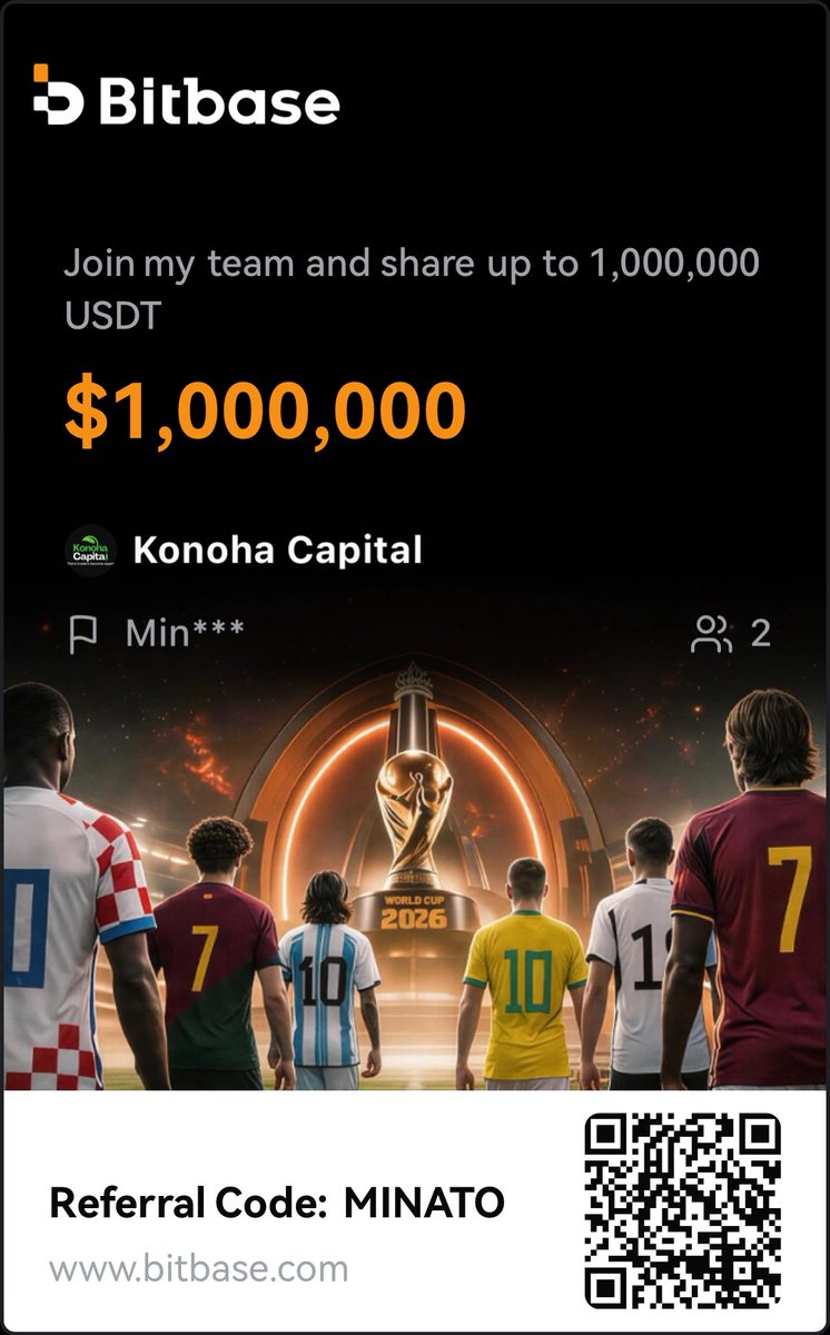 trader_minato's tweet photo. You’re already trading. Why not get rewarded for it?

Join Team Konoha Capital in Bitbase’s Glory of Legends 2026 and compete for a share of the $1,000,000 USDT prize pool.

Your normal trading volume + ROI help the team climb the leaderboard.

🔗 https://t.co/CJ3xHHVMWT

Referral Code: MINATO