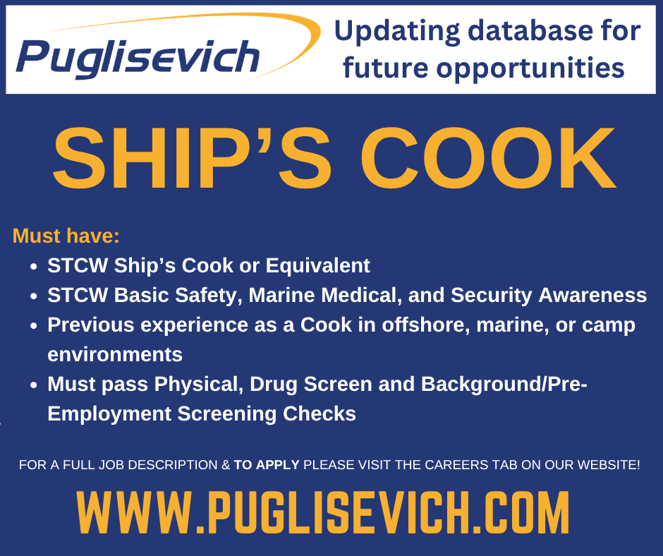 PCSLNL's tweet photo. SHIP'S COOK

 For a full job description and to apply click the link below:
 https://t.co/SVSsYM1YzW https://t.co/dQMFJmMjn6