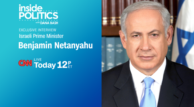 CNNPR's tweet photo. TODAY: Israeli Prime Minister Benjamin Netanyahu joins @DanaBashCNN on @InsidePolitics for an exclusive interview — tune in at 12:00p ET. https://t.co/oKpFvS4JSZ