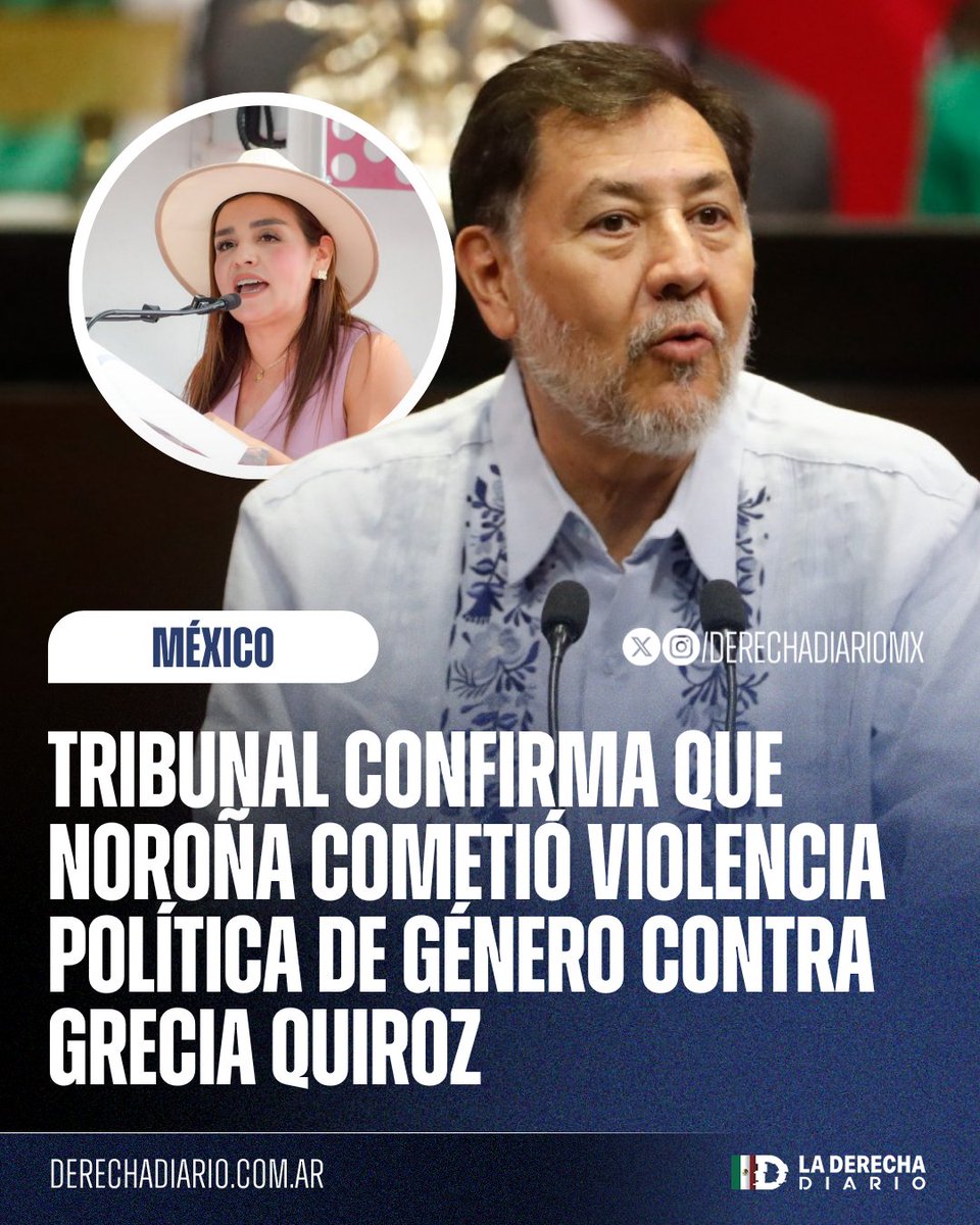 DerechaDiarioMX's tweet photo. 🚨🇲🇽 | EXCELENTE: Un Tribunal en Michoacán confirmó que el changoleón Fernández Noroña cometió violencia política de género en contra de la alcaldesa Grecia Quiroz, por lo que será sancionado e inscrito en el registro nacional de agresores. https://t.co/TVzqQqBMkf