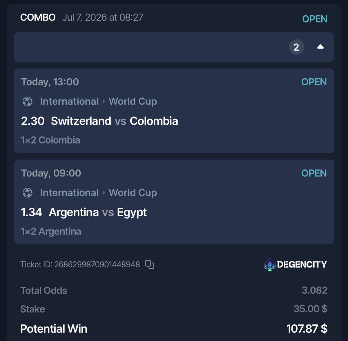 zekeyleek's tweet photo. If this world cup bet wins I will be giving away $25 away on @degencity 

Use code “Zekeyleek” on Degencity.

Join the discord 👉 https://t.co/cU3wWpPkTk

#worldcup #football #casino #SportsBettingX #sportsbets https://t.co/HxnGDmQRxX