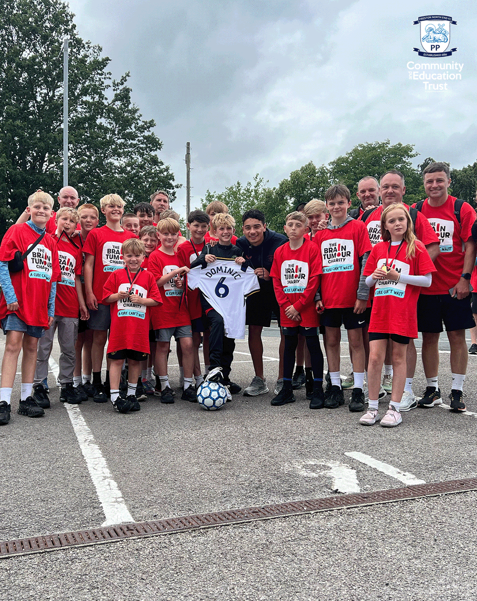 pnecommunity's tweet photo. 🚴 An incredible effort for an incredible cause.

On Sunday, the 'Cycle for Dominic' riders finished their 37-mile charity challenge at Deepdale, where men's first-team player Theo Carroll presented Dominic’s brother with a North End shirt and signed ball.

#PNECET | #pnefc