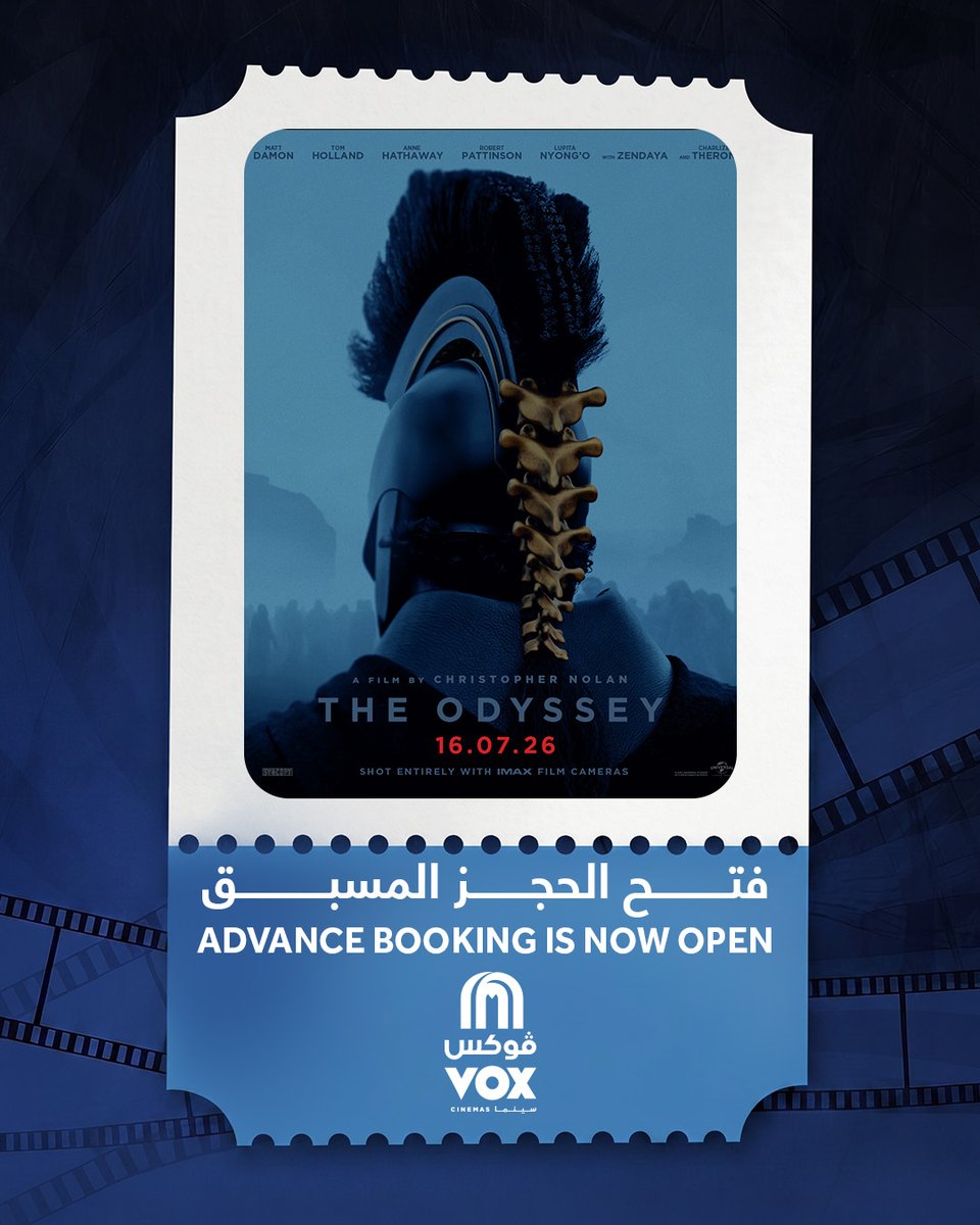 VOX_Cinemas_KSA's tweet photo. جاك الخبر! ⚔️🌊

فيلم #TheOdyssey من كريستوفر نولان على الشاشة الكبيرة ابتداءً من 16 يوليو في #ڤوكس_سينما 

الحجز المسبق متاح الآن، ولا تفوّت التجربة على IMAX 🎟️
https://t.co/QVqjKOR5yi https://t.co/bb5khUU8gN