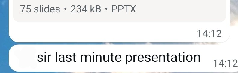 bluecherrieszz's tweet photo. Are you KIDDING ME RN 😭
2 days before an exam and he finally decides to share the most important ppt and it's 75 SLIDES LONG 😃
FML BRO
#deletelater https://t.co/5noNaRzEEm