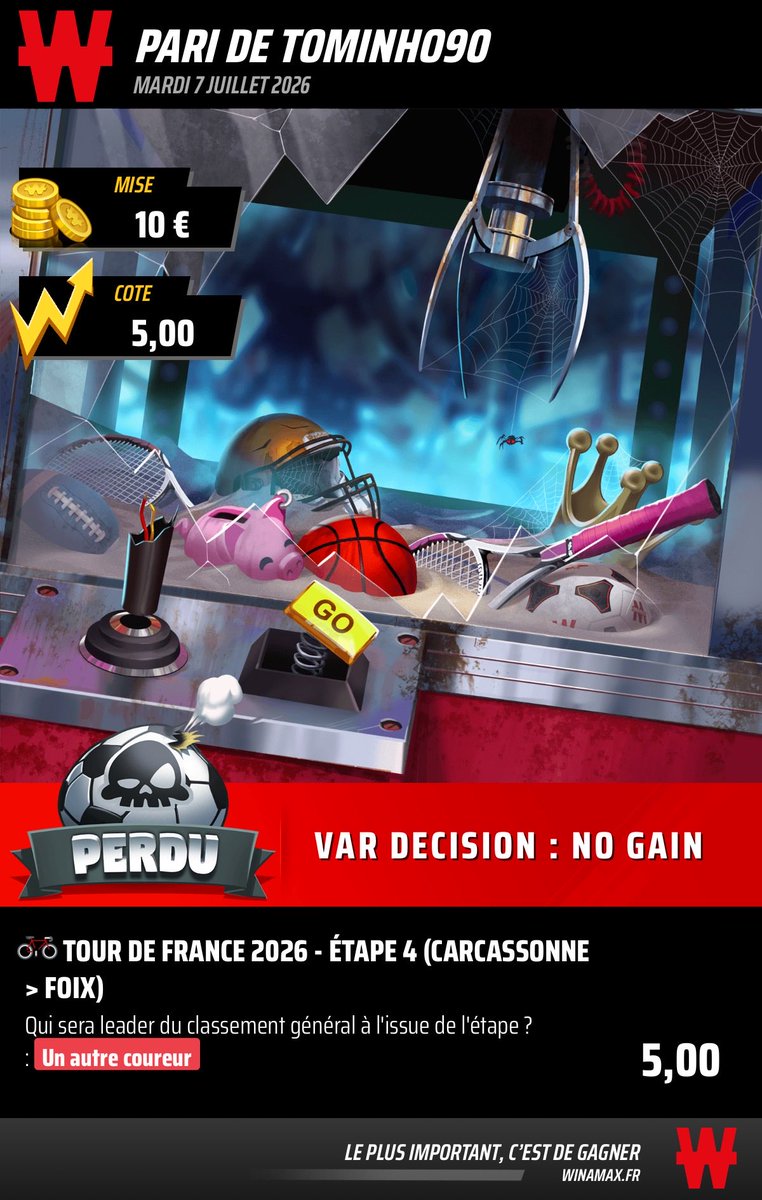 t11zhh's tweet photo. @WinamaxSport est ce que je peux avoir une explication sur ce pari ? Je l’ai pris avant le début de l’étape et c’est un autre coureur qui est devenu leader, merci https://t.co/r5vHhAaGe9